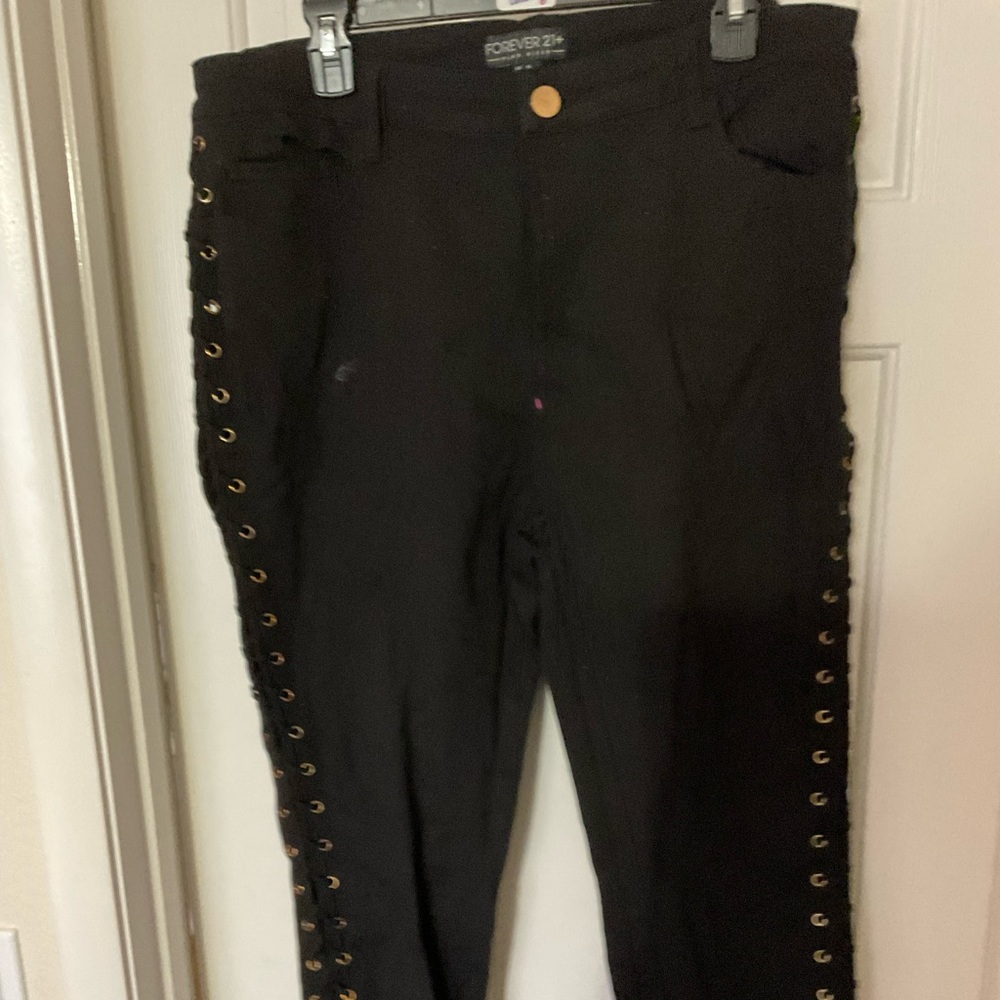NWT XL black jeans with corset tie sides